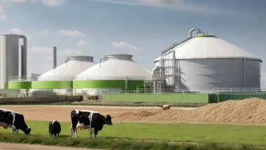 biogas plant view with cows